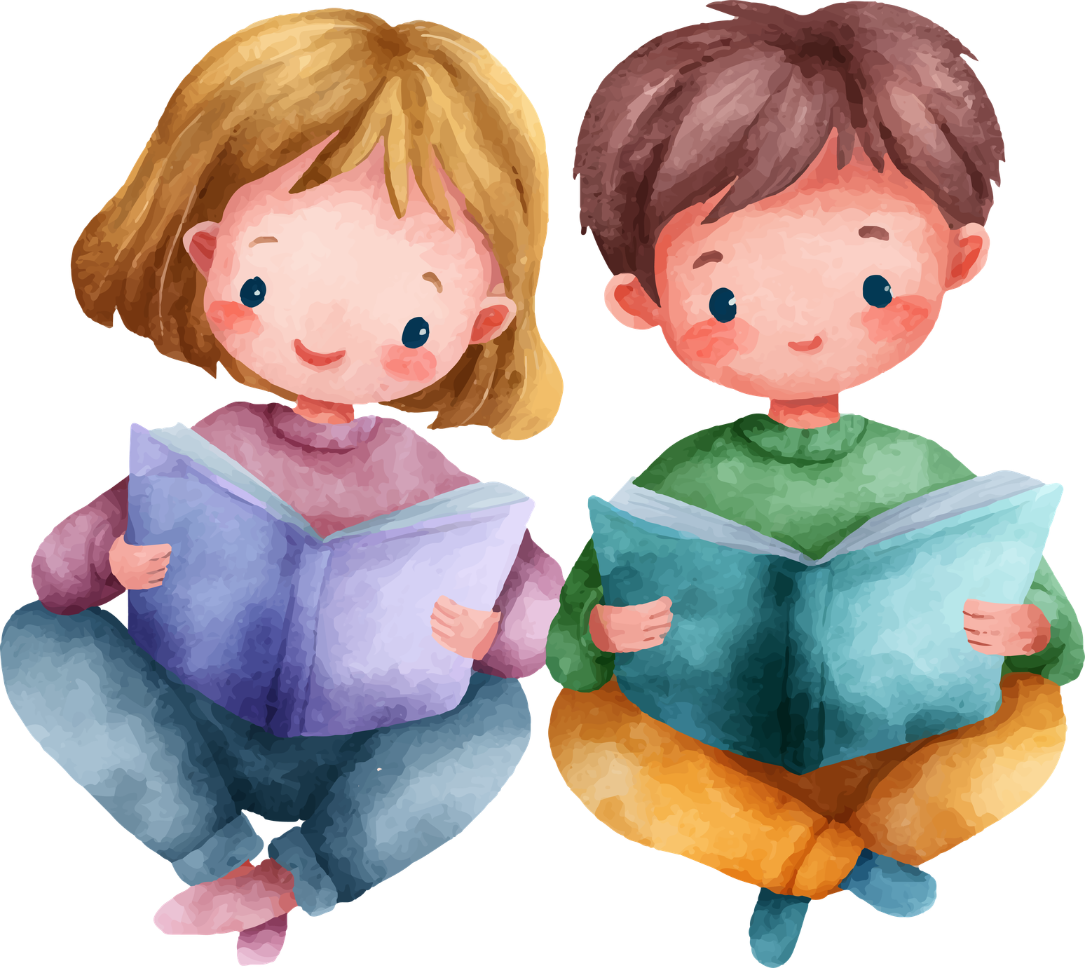 Zwei Kinder lesen gemeinsam in einem Buch